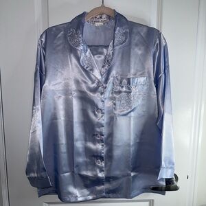 100% Silk Vintage Button-Up Pajama Top and Pants Set
